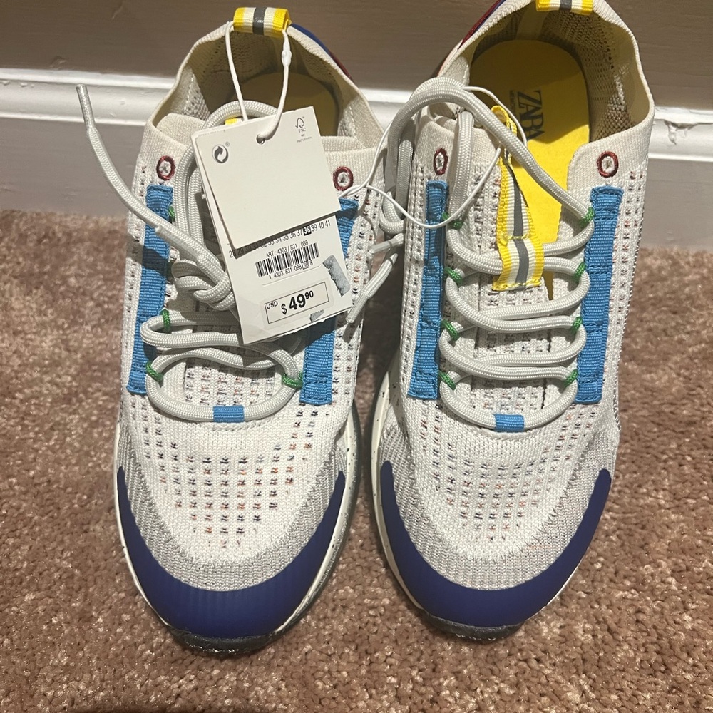 Zara Kids' White and Blue Sneakers